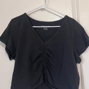 American Eagle Outfitters Black Ruched V-Neck Tee